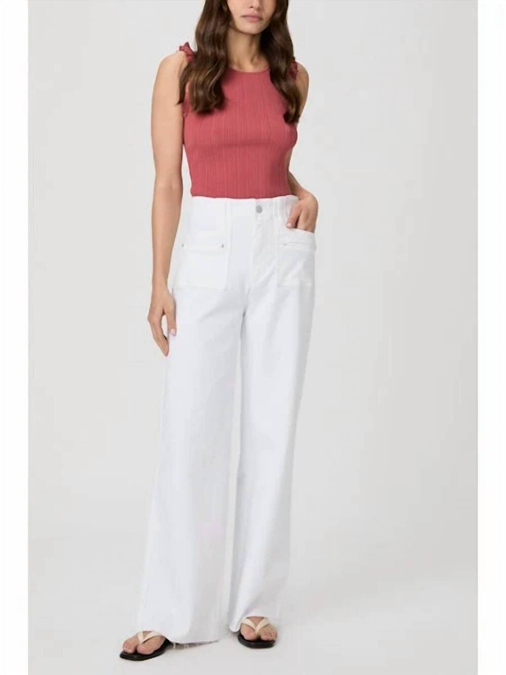 NEW PAIGE anessa welt patch pockets and raw hem jeans in crisp white
